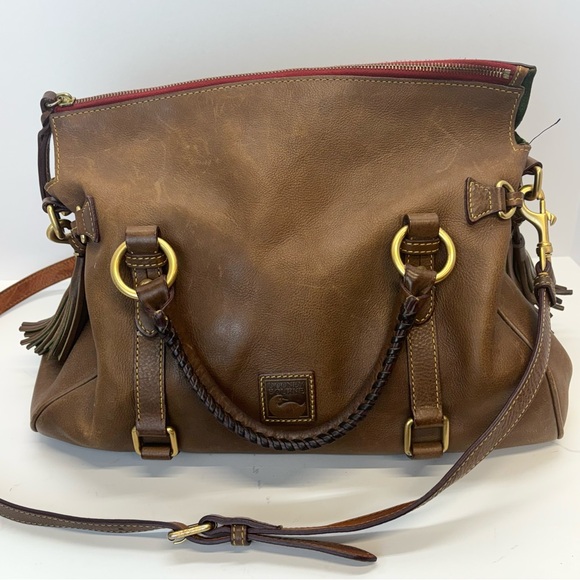 Dooney & Bourke Florentine Leather Satchel Shoulder Handbag Brown Chestnut Large - Picture 2 of 13